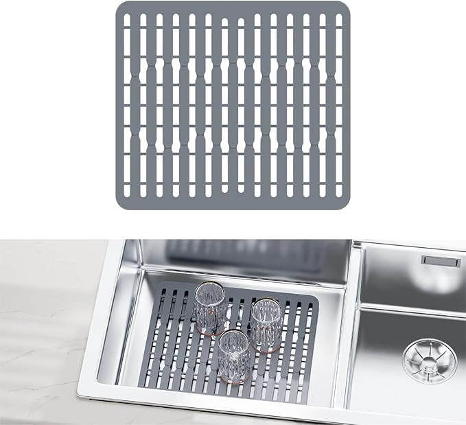 iSPECLE in Sink Dish Drying Rack with Silicone Sink Protector - Expandable Capacity Dish Drainer with Utensil Holder, 15.8''-20.7'' L x 12" W, Large, Black