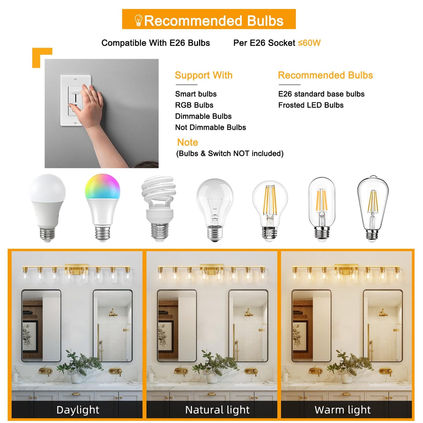 Hdasic 8 Light Gold Bathroom Light Fixtures  Modern Large Vanity Lights With Clear Glass Shade  Brushed Brass Bathroom Lighting Fixtures Over Mirror  Wall Scones Light For Bedroom  Living Room