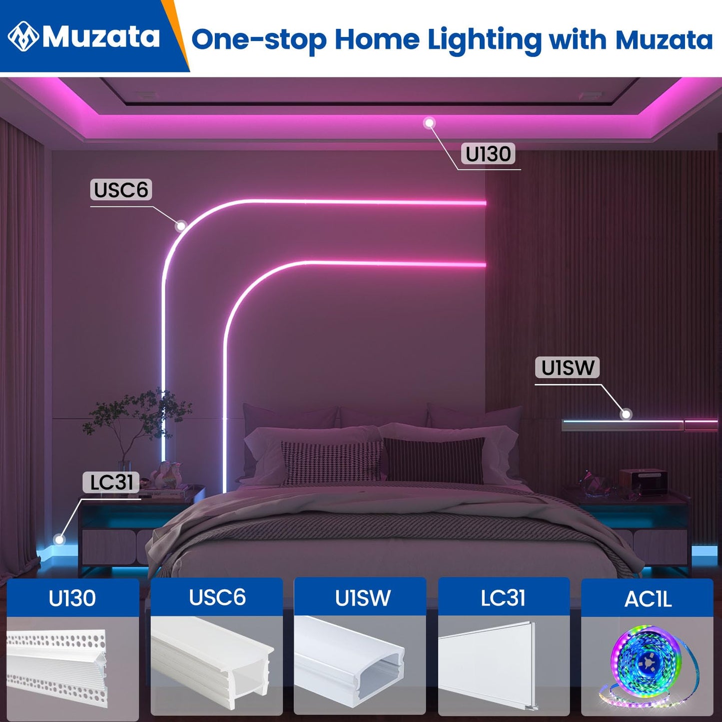 Muzata Led Channel System 10Pack, 3.3Ft/1M, Silver Aluminum With Milky White Cover, Model U1Sw