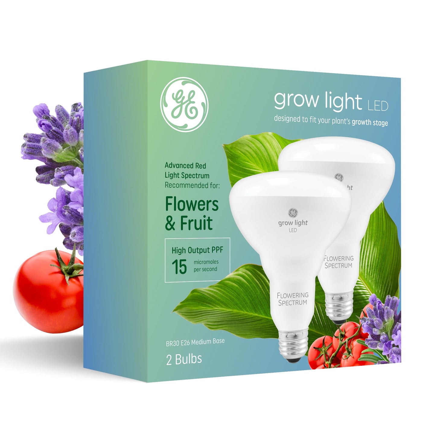 GE Grow Light for Plants, LED Bulb, Advanced Red Light Spectrum, 2 Pack, Plastic, Flowers & Fruit