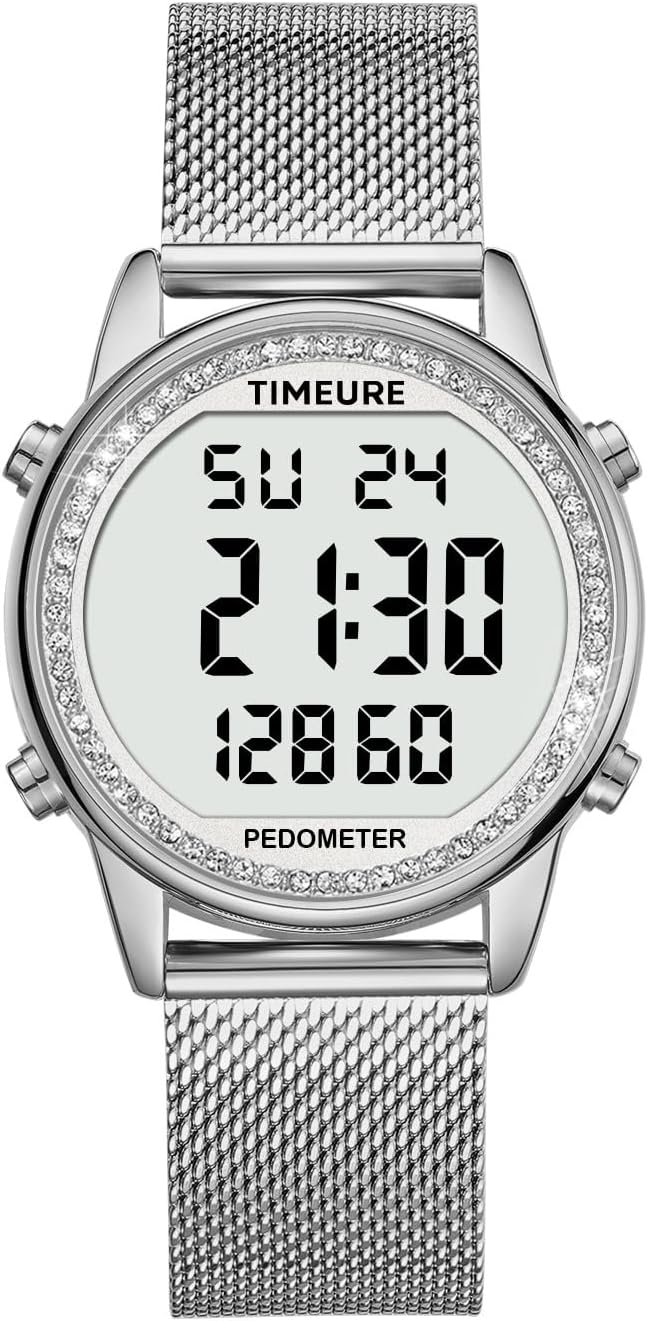 Women's Step Counter Pedometer Watch with Stainless Steel Bracelet, Stylish Design, No App, No Charging Needed for Step, C...