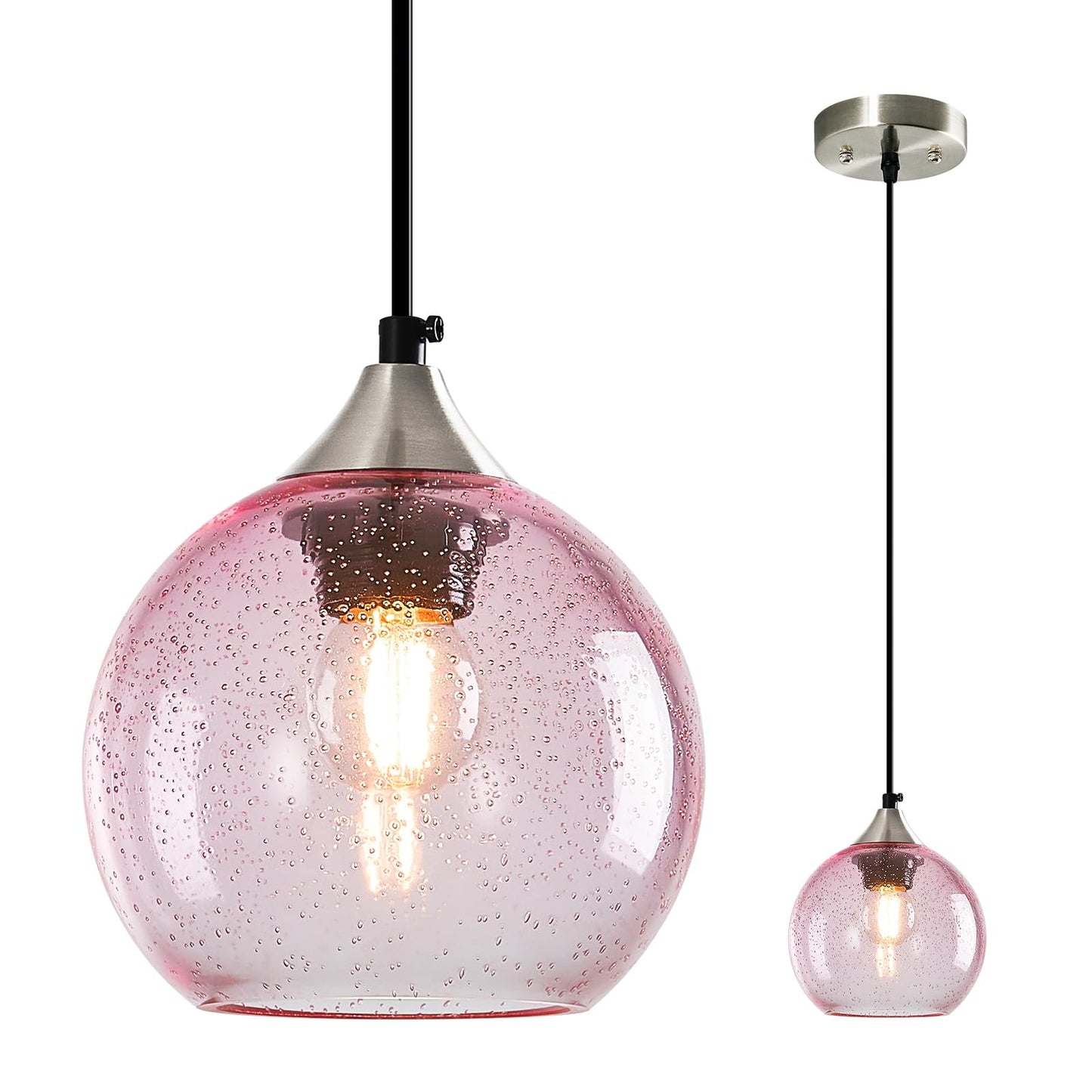 Lbsqj Pink Glass Pendant Lights Kitchen Island Globe Pendant Light Fixtures Modern Pendant Lighting For Bedroom Living Dining Room Light Fixture (5.9 In  1 Pack)