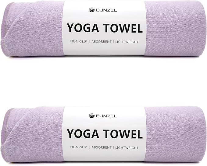 Eunzel 2 Pack Hot Yoga Towel with Grip Dot, Non Slip Yoga Mat Towe Sweat Absorbent Towel for Hot Yoga,Bikram, Pilates and ...