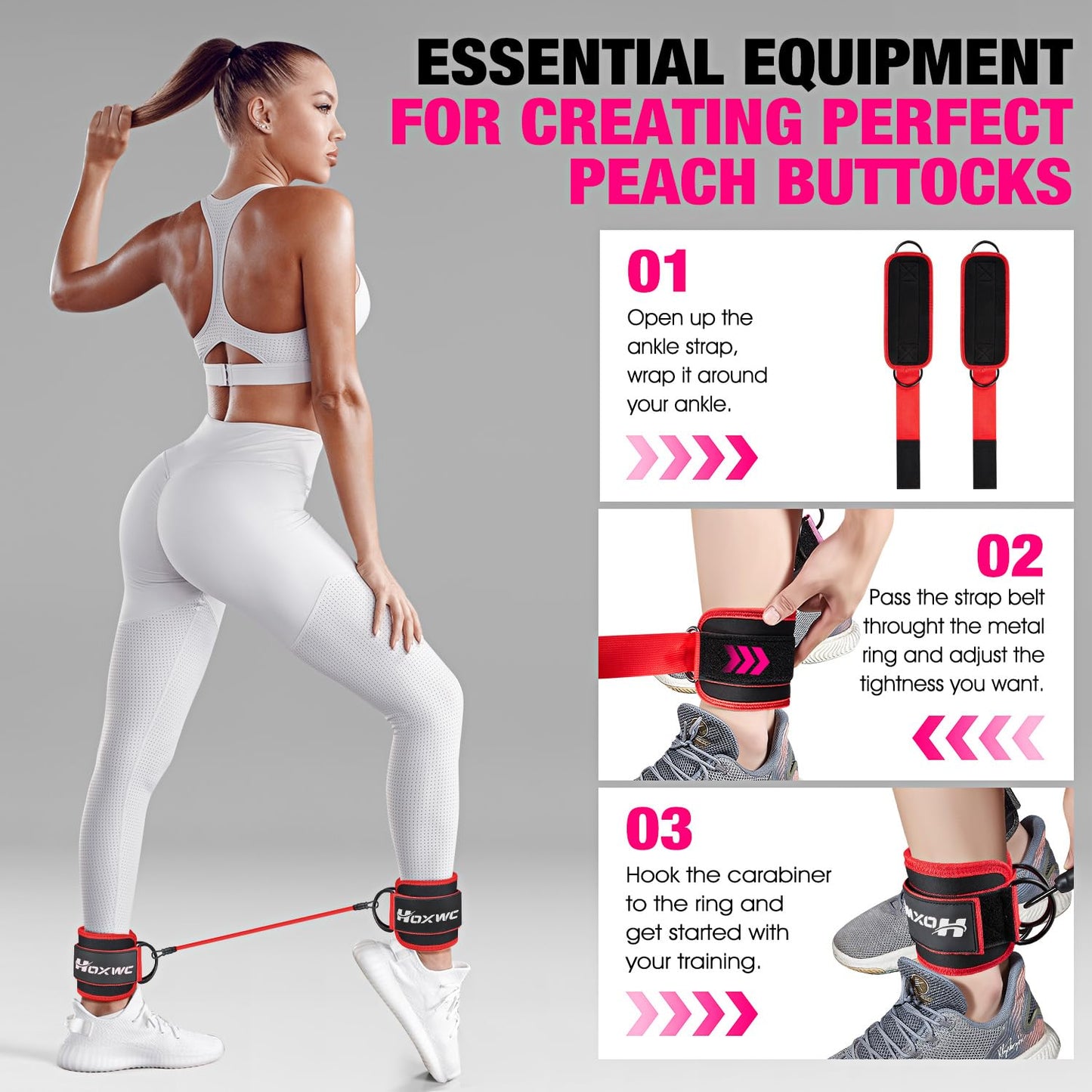 HOXWC Ankle Resistance Bands with Cuffs, Glutes Workout Equipment, Ankle Bands for Working Out, Exercise Bands for Butt Lift Women, Workout Equipment for Kickbacks Hip Gluteus Training Exercises