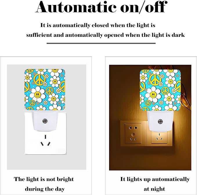 Peace Hippie in Flower Night Light,Plug-in Night Lights with Dusk to Dawn Sensor for Stairway,Hallway,Bedroom Sleep Friendly Ideal for Women/Girls/Boys Gift,0.5w