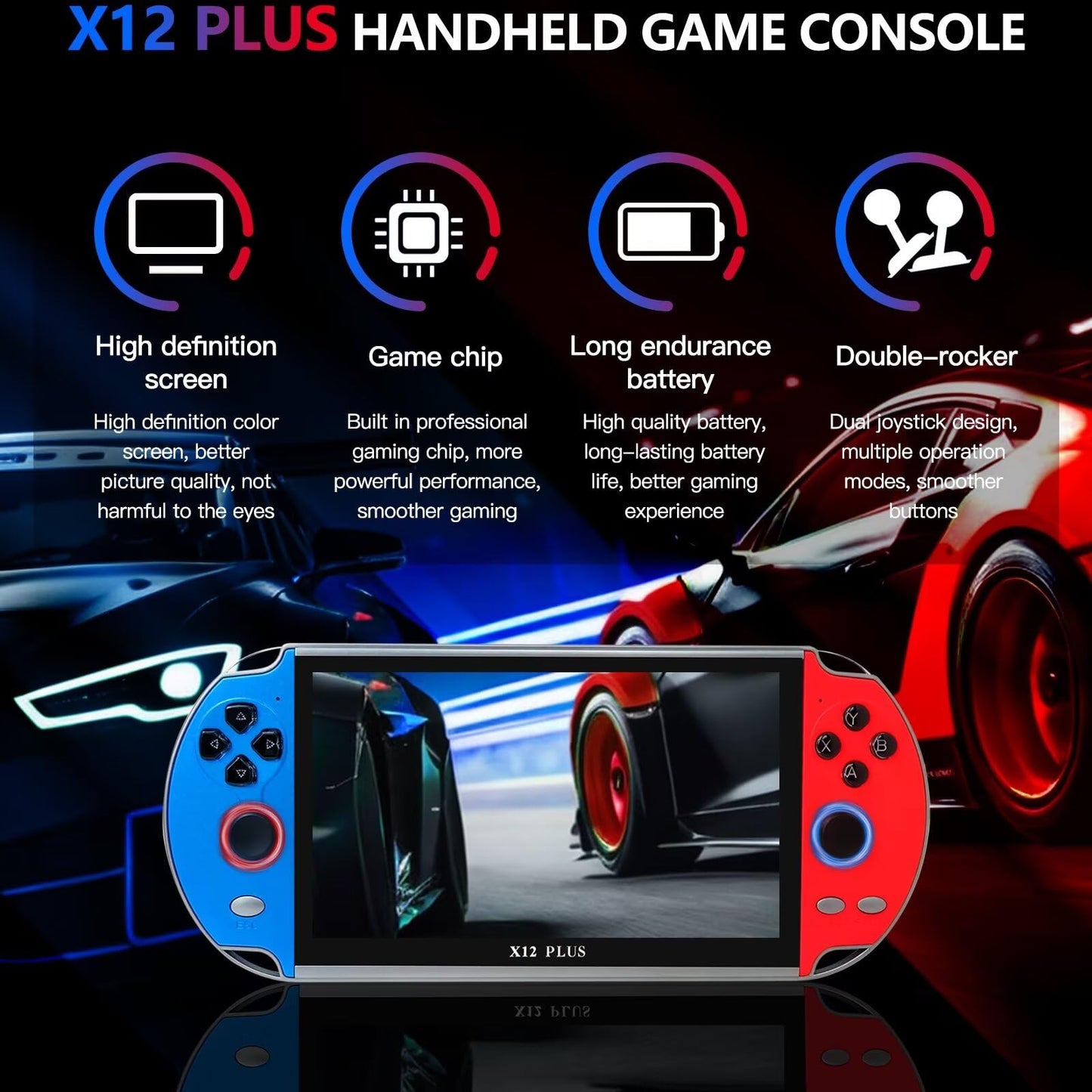 Built-in 10000+ X12 Plus Games Retro Portable Handheld Video Game Console 7 Inch 16GB Color LCD Kids Color Game Player