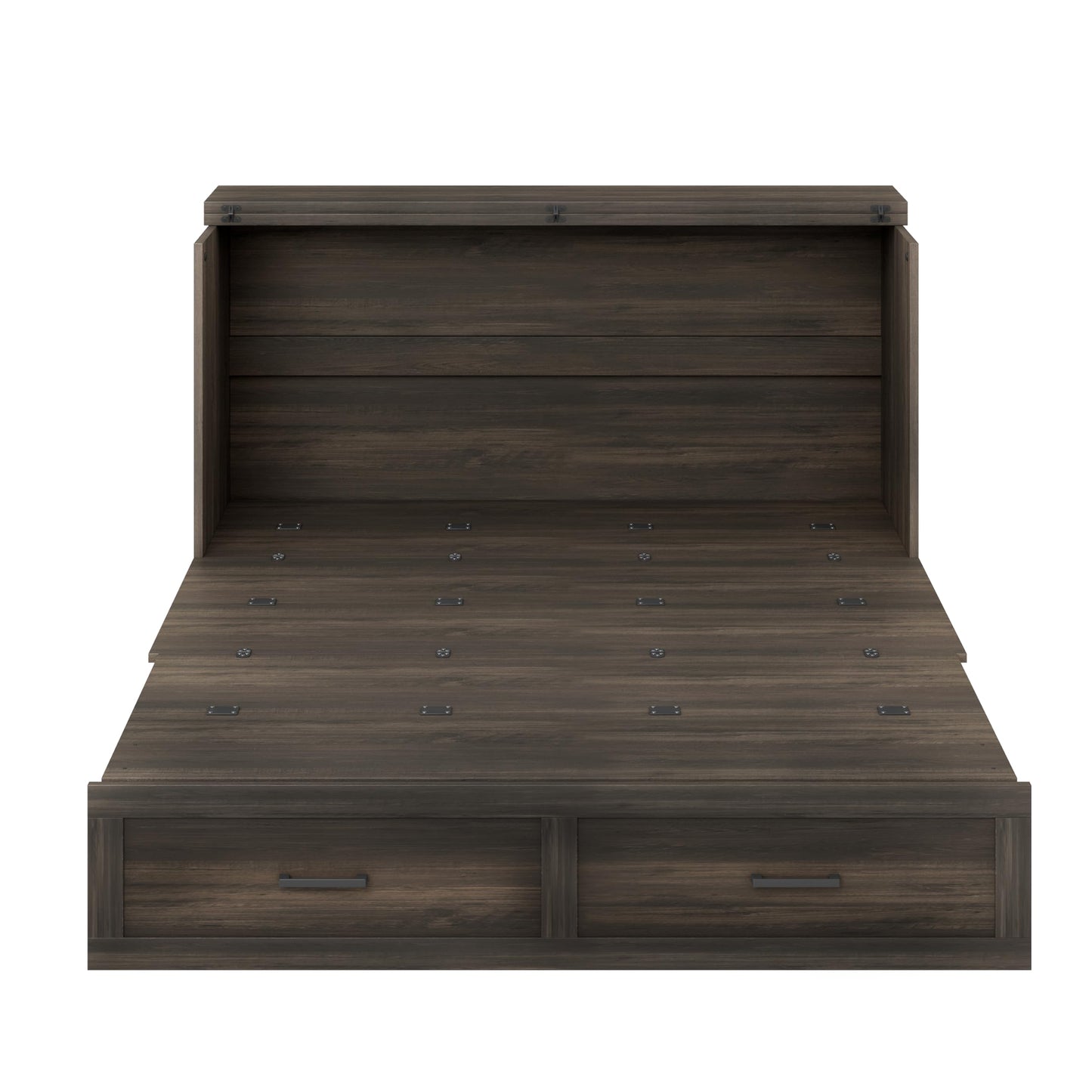 Merax Farmhouse Wood Murphy Bed Chest with Charging Station, Foldable Wall Platform Bed with Storage Drawer/Space Saving/Wood Slat Support/Queen, Gray