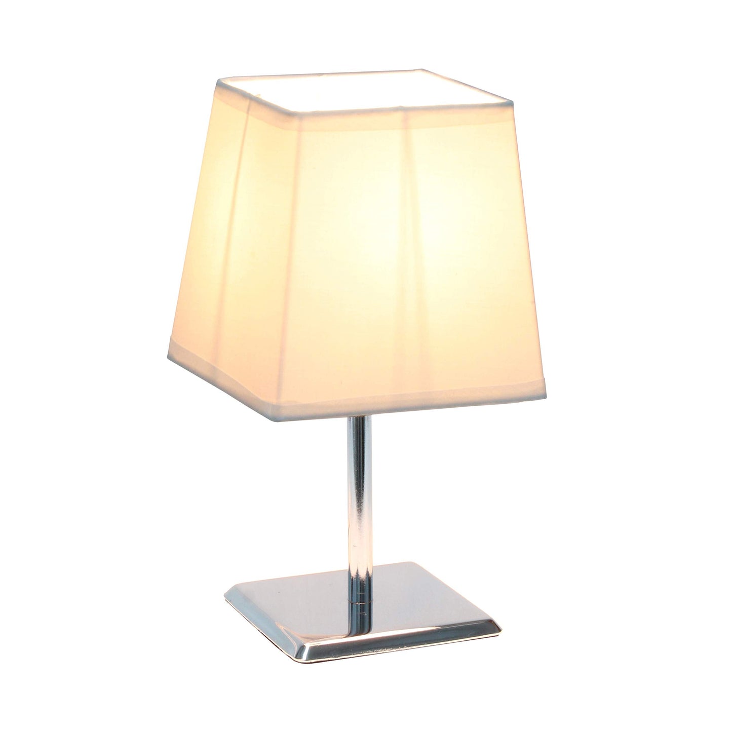Simple Designs Mini Table Lamp, Lt2062-Wht, Metal, White, Squared Empire Fabric Shade, Pack Of 1