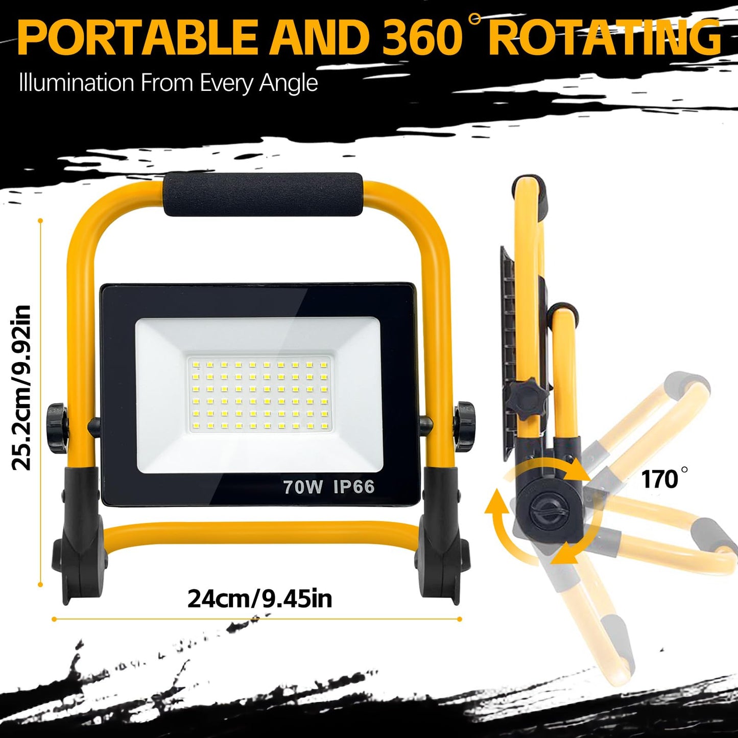 7000 Lumen Work Lights with Stand, 1 Adjustable Head LED Work Light, with Adjustable and Foldable Tripod Stand, Waterproof Lamp with Individual Switch with 6500 Kelvin Color Temperature (1-Head)