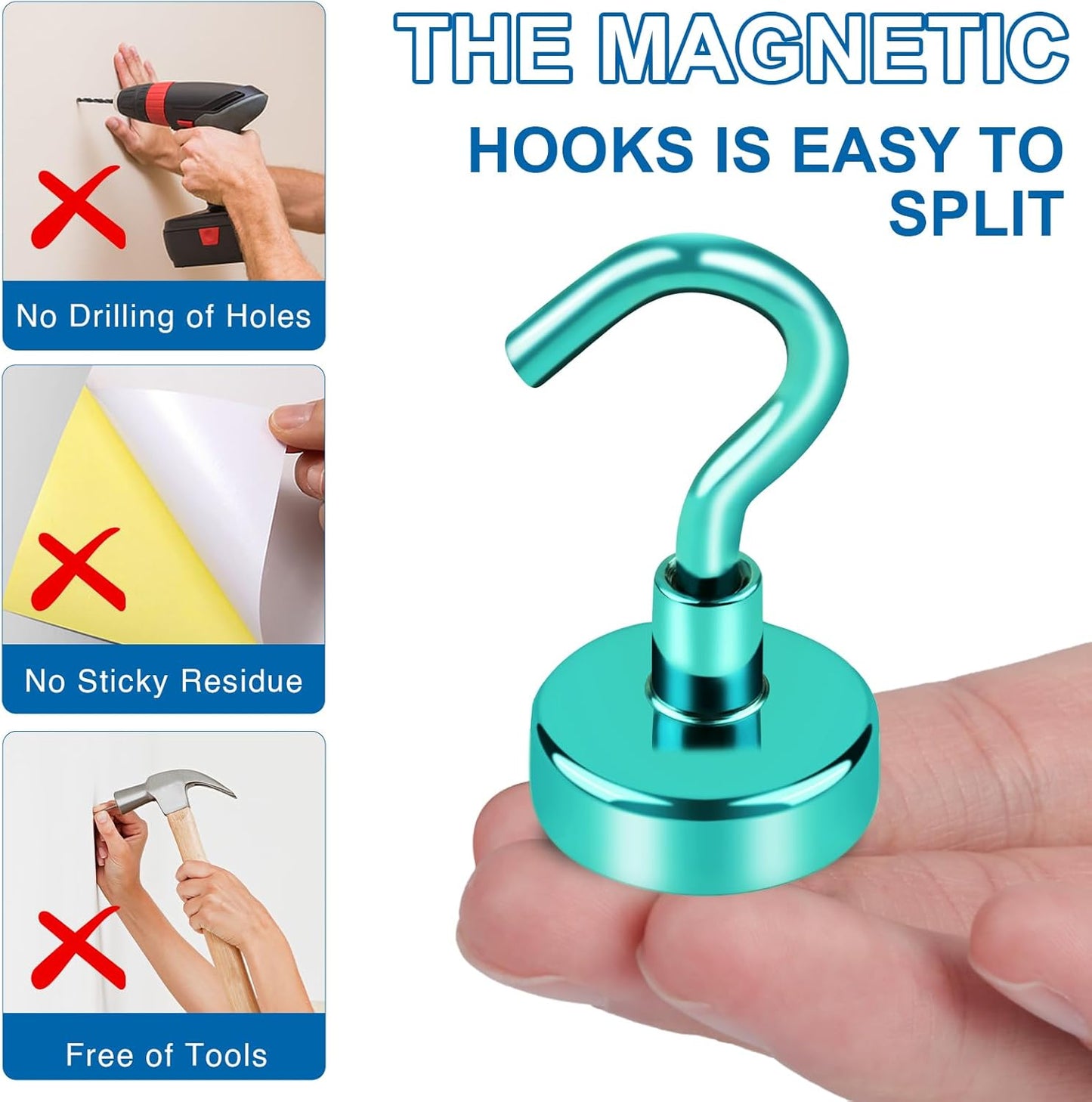 LOVIMAG Strong Magnetic Hooks, 50Lbs Green Strong Magnet Hooks, Heavy Duty Magnets for Cruise Accessories, Magnetic Hooks for Refrigerator, Hanging, Ceiling, Tool Room Etc - 4 Pack