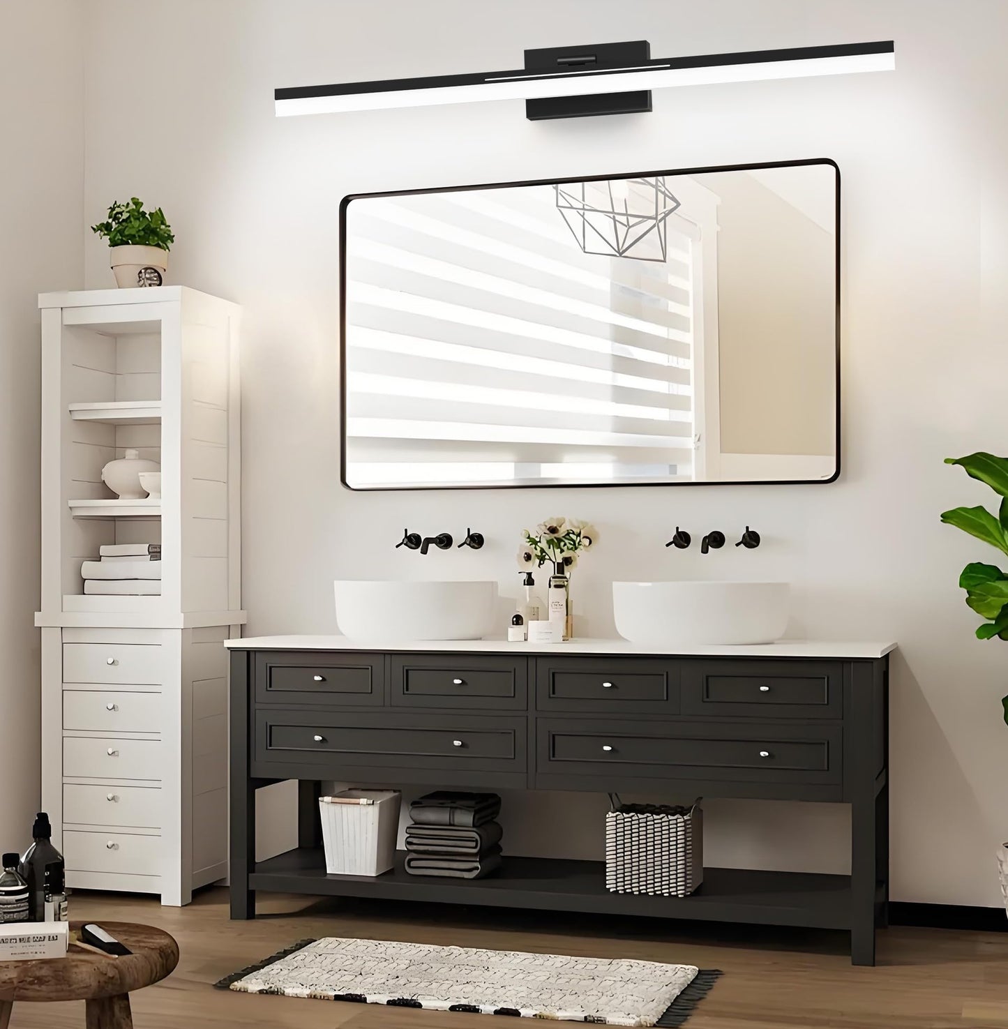 Izorro 40 Inch Modern Led Vanity Light Bar For Bathroom  Ip44 (Dimmable & Adjustable & Retractable) Black Bathroom Lighting Fixtures Over Mirror 6000K