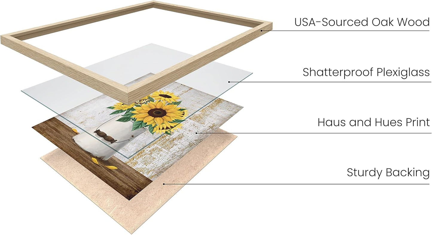 HAUS AND HUES Flower Wall Decor - Set of 4 Floral Wall Art, Framed Flower Paintings, Floral Pictures, Frameable Botanical Posters (8x10, Beige Frame)