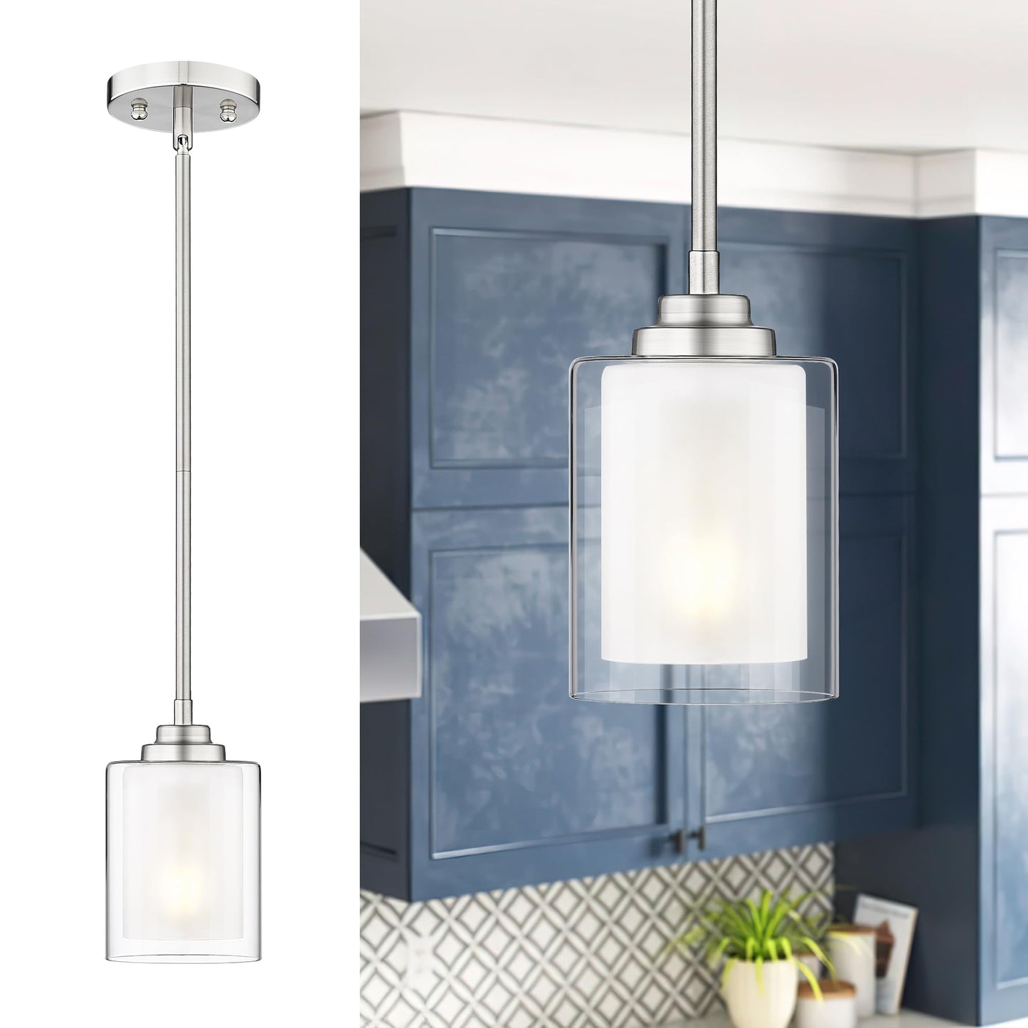 Tengxin Modern Pendant Light Brushed Nickel Modern Pendant Light For Kitchen Island Hanging Ceiling Light Fixture Farmhouse Pendant Lighting For Dining Room Bedroom Bar Office Txplbn02