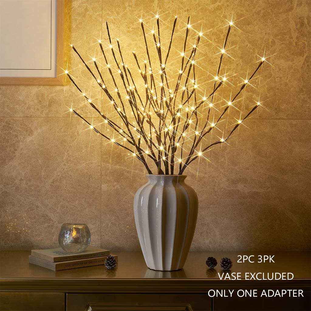 Vanthylit Lighted Twig Stakes Set Of 2, 30 Brown Plastic, 120 Warm White Lights For Indoor/Outdoor Pathway Decoration