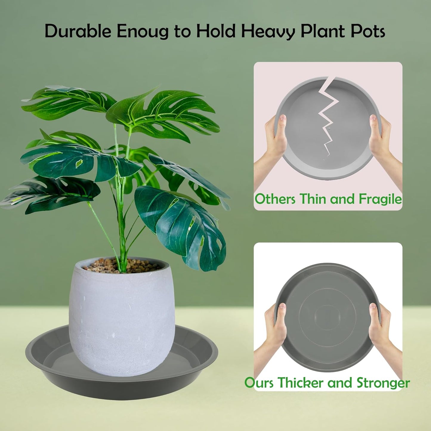 4 Pack 16 Inch Round Plant Saucers for Less 14Inch Pot Indoors Outdoors Plant Trays for Pots Planter Saucer Plastic Plant Drip Tray Flower Planter Water Tray for Potted Plants(Gray, 16"(4pcs))