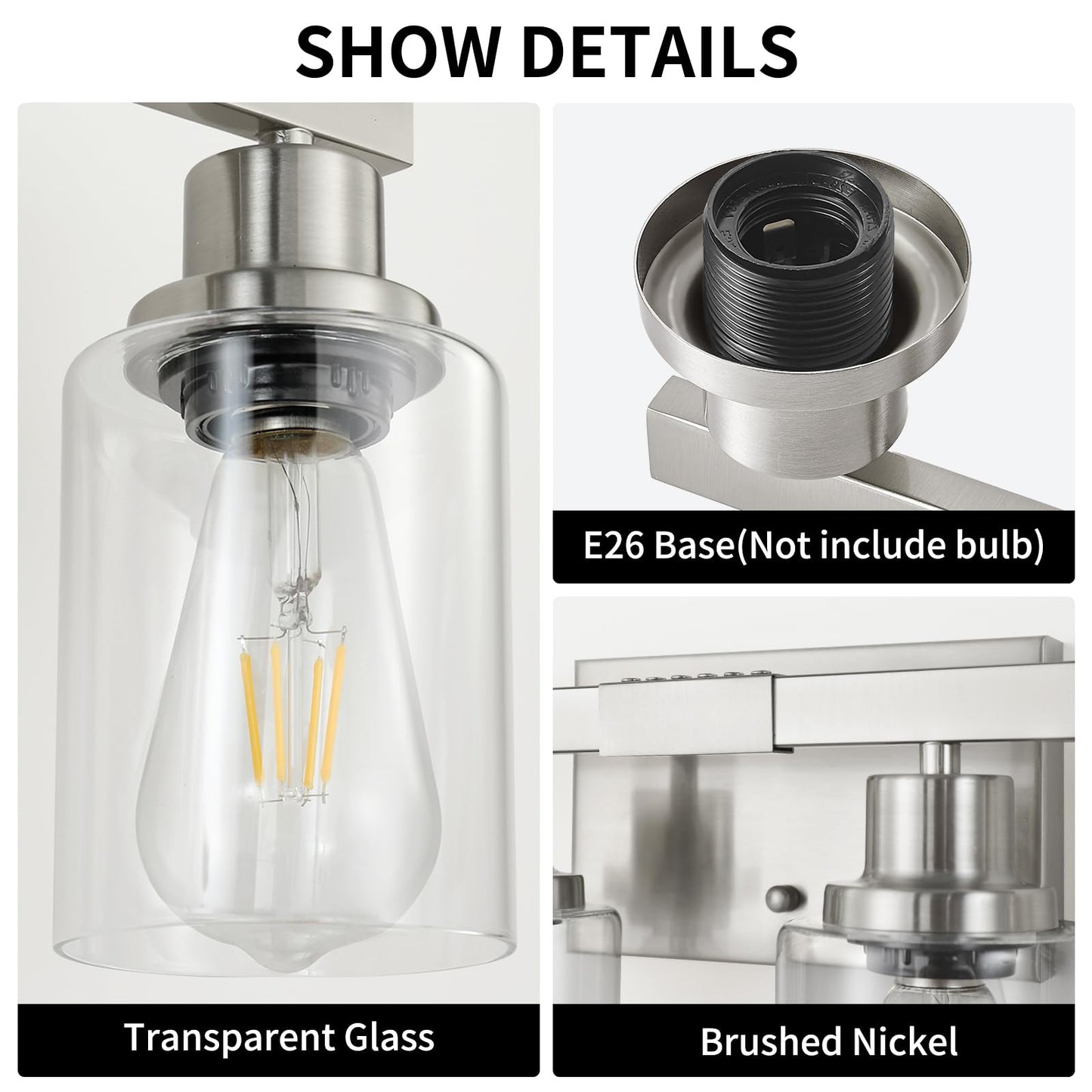 Dikaida 6-Light Bathroom Vanity Light, Nickel Metal Wall Sconce With Clear Glass Shade, Model Ns-6
