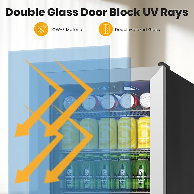 Mini fridge,116 Can Beverage refrigerator cooler with Glass Reversible Door for Soda Beer Wine, 3.2 Cu.ft Small Refrigerator for Home Kitchen, Adjustable Removable Shelves,Hidden Door Handle