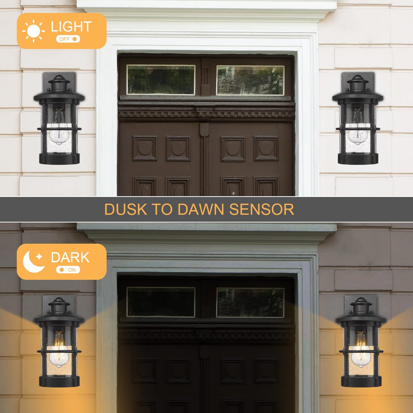 Rosient Outdoor Wall Sconces  Dusk To Dawn Outdoor Wall Lights  Exterior Wall Mount Lighting  Wall Light Fixture In Black Finish With Seeded Glass  2 Pack  Ddltm-W-2Pack