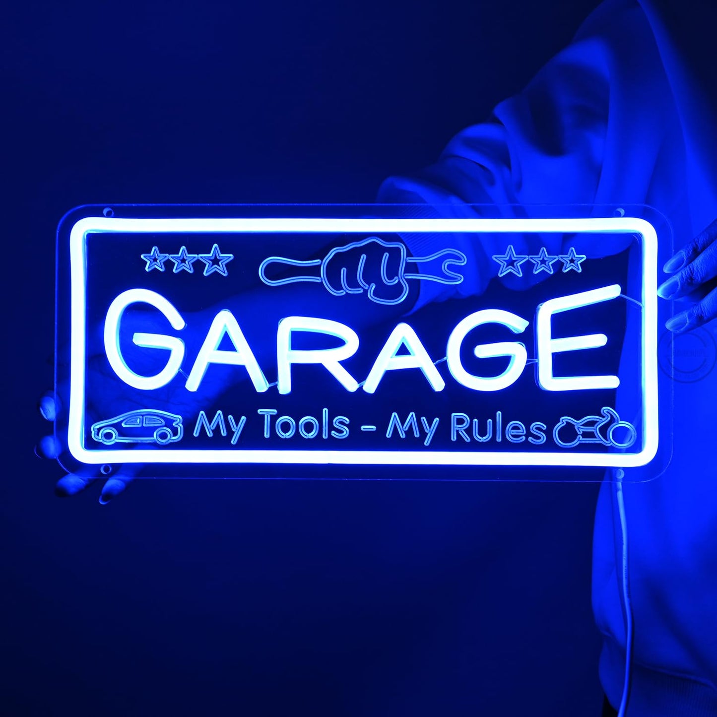 Britrio Blue Garage Neon Sign For Man Cave Garage Tool Room Shop Wall Art Sign Decoration FatherS Day Christmas Birthday Gift For Dad Husband 5V Usb Powered(15.75X7)