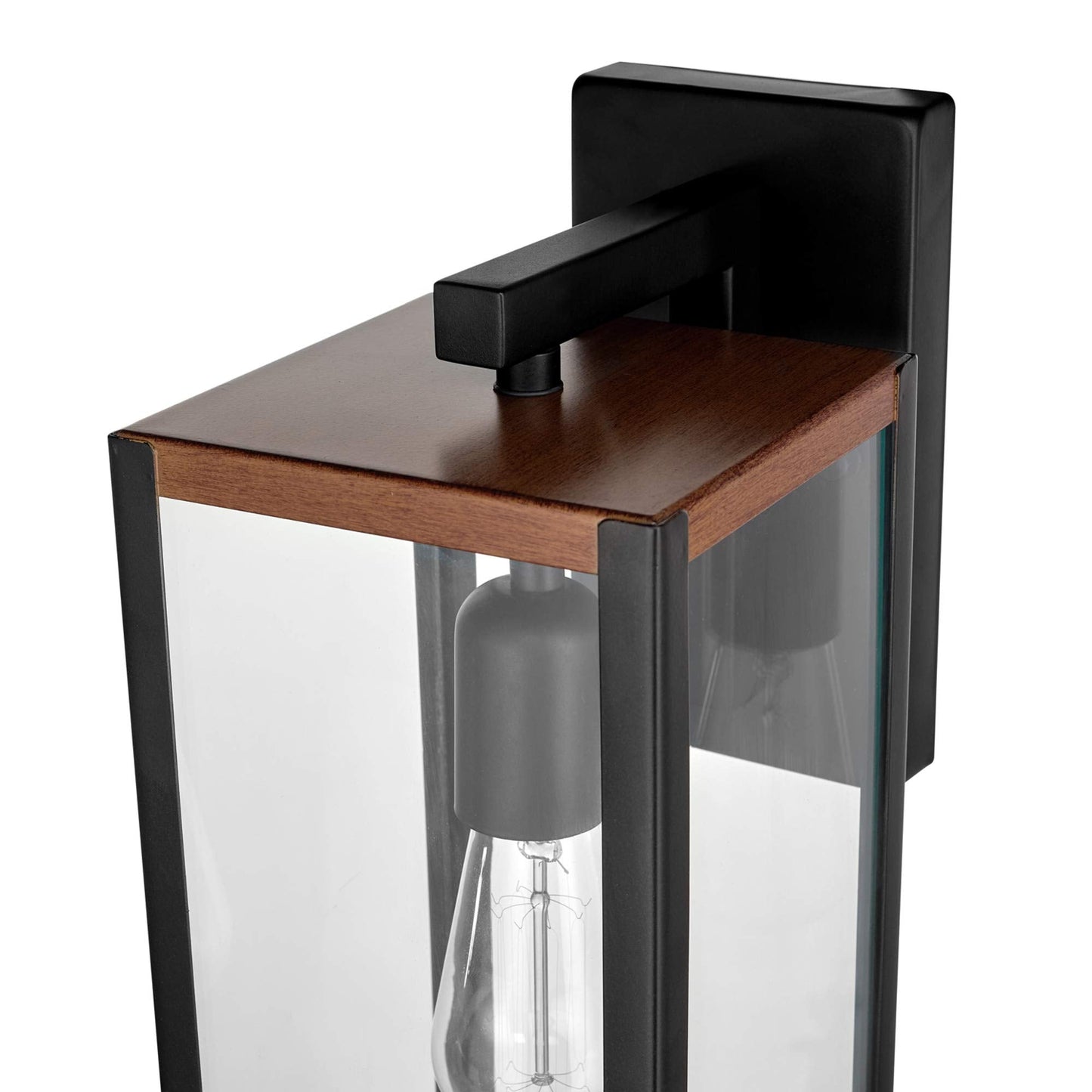 Globe Electric 44681 Wall Sconce, 1-Light, Matte Black, Faux Wood Accents, Glass Shade