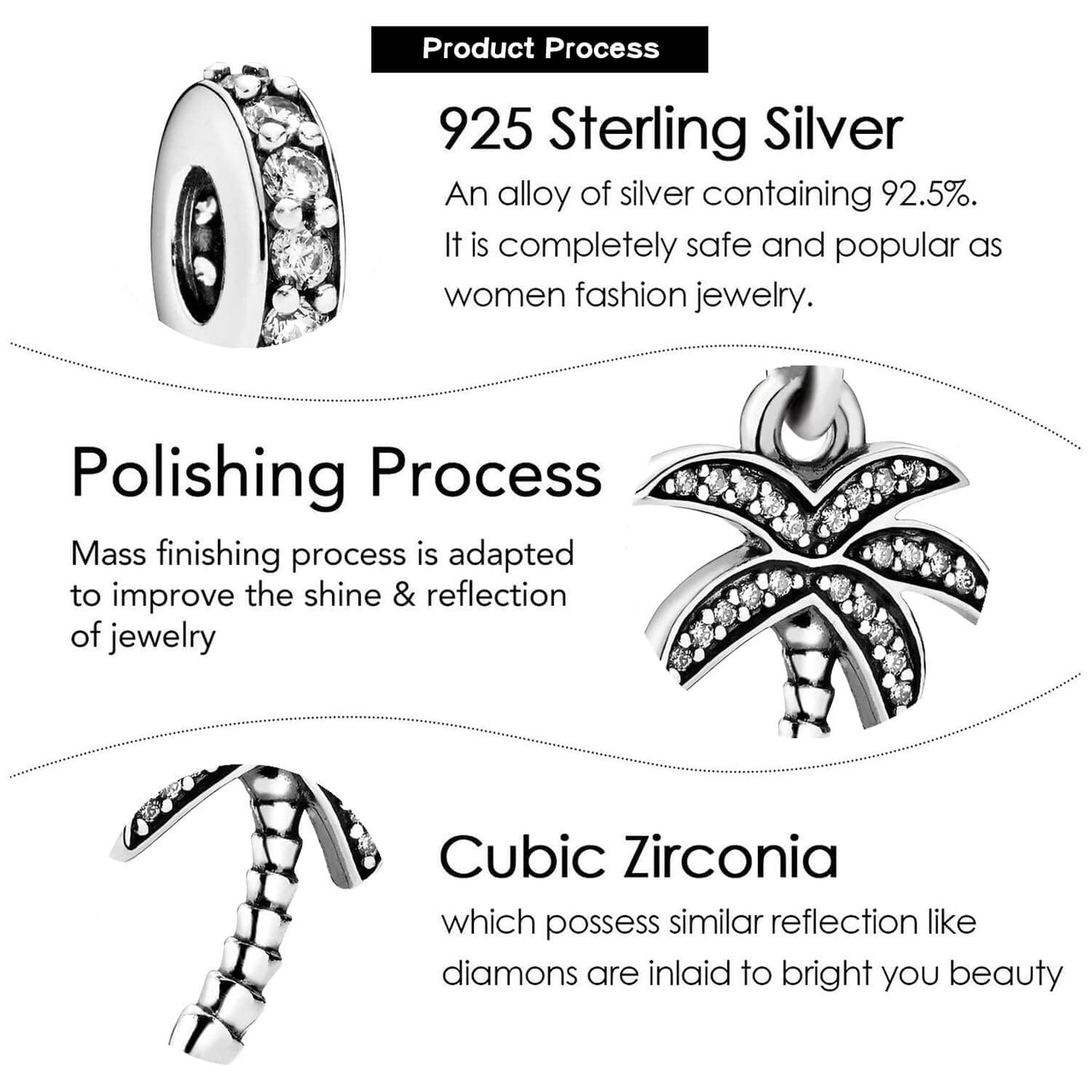 VALGACLS Sparkling Palm Tree Charms 925 Sterling Silver Charms for Bracelets Necklace