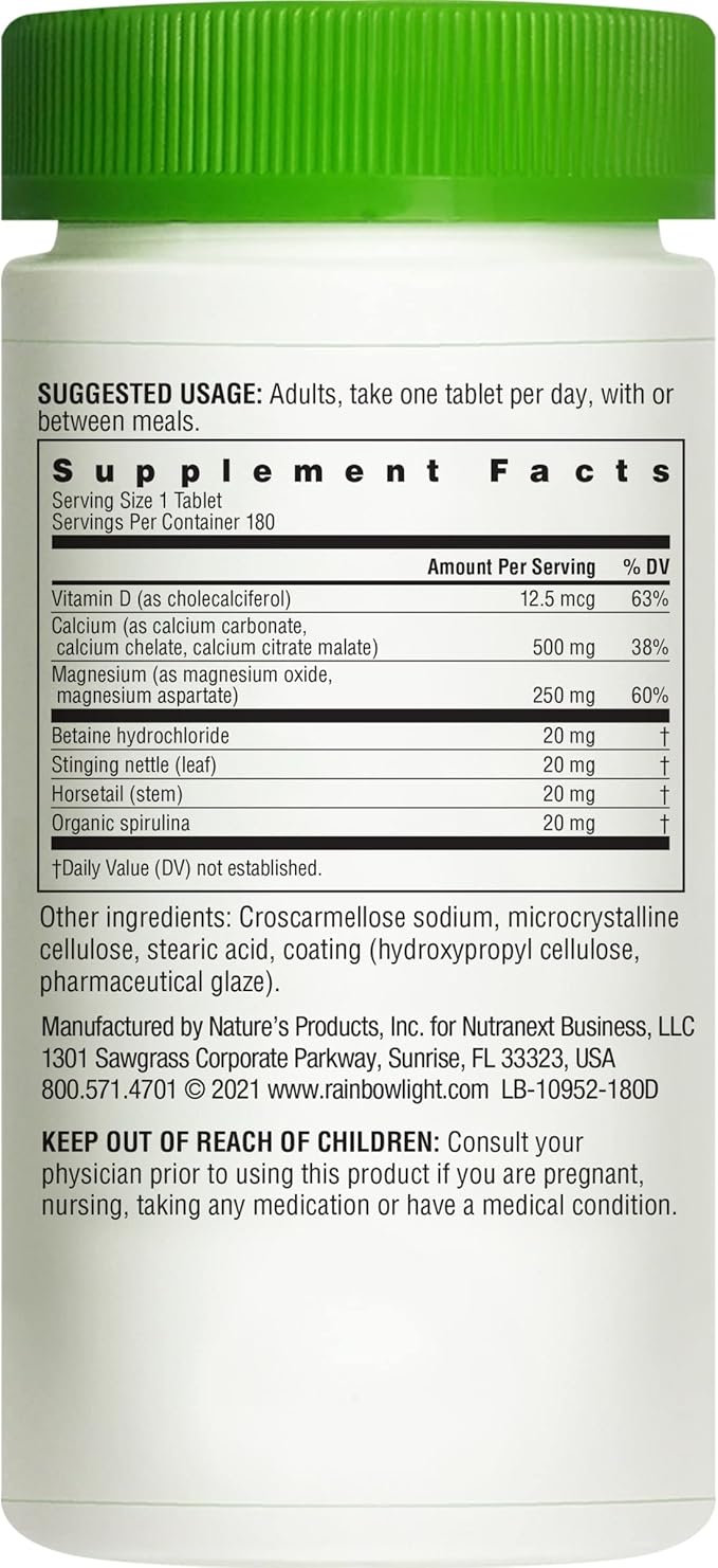 Rainbow Light Calcium With Magnesium and Vitamin D3 Tablets, Dietary Supplement Provides Bone Health and Teeth Support, With Calcium, Magnesium and Vitamin D, Vegetarian and Gluten Free, 180 Count