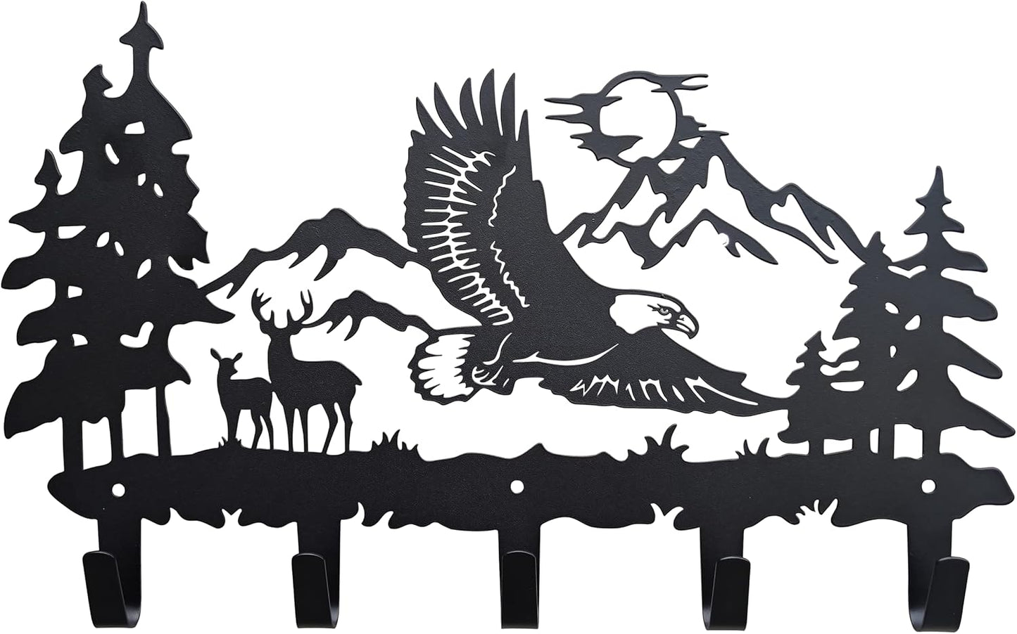 Metal Eagle Hooks Wall Art Decor-Eagle Hangers and Key Holder-Animal Theme Hooks Sweet Home Decor for Storage, Living Room, Hallway, Office (Black)