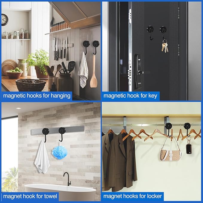 LOVIMAG Hooks, 85lbs+ Magnetic Magnet Hook 2025 Cruise Cabin Ship Essentials Heavy Duty Strong Refrigerator Fridge Hanging for Classroom Beach Vacation Kitchen Grills Home Mug Hanger (6 Pack), Black