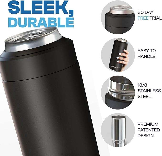 Frost Buddy Universal Can Cooler - Fits all - Stainless Steel Can Cooler for 12 oz & 16 oz Regular or Slim Cans & Bottles - Stainless Steel (Pebble)