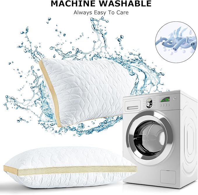Pillows Standard Size Set of 2, Hotel Quality Down Alternative Standard Pillows, Mesh Gusseted Supportive Pillow, Medium Firm Bed Pillows for Sleeping, Standard Pillows 2 Pack Washable