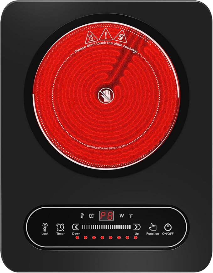 Electric Cooktop, Portable Electric Stove with LED Touch Control 8 Power Level, 1800W Induction Burner Hot Plate with Child Safety Lock, Timer and Overheat protection for Home Camping