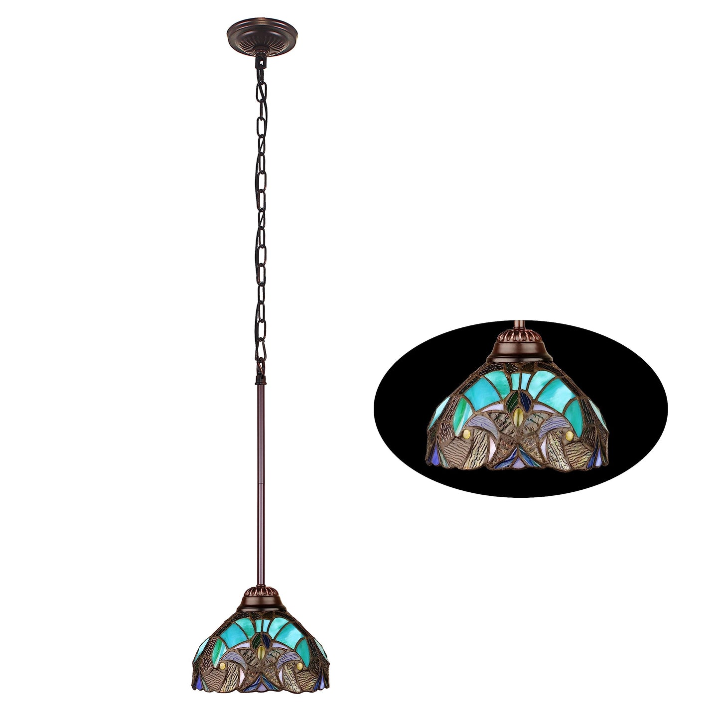 Chloe Lighting 1-Light Mini Pendant Stained Glass 8in Shade Model CH18780VG08-DP1