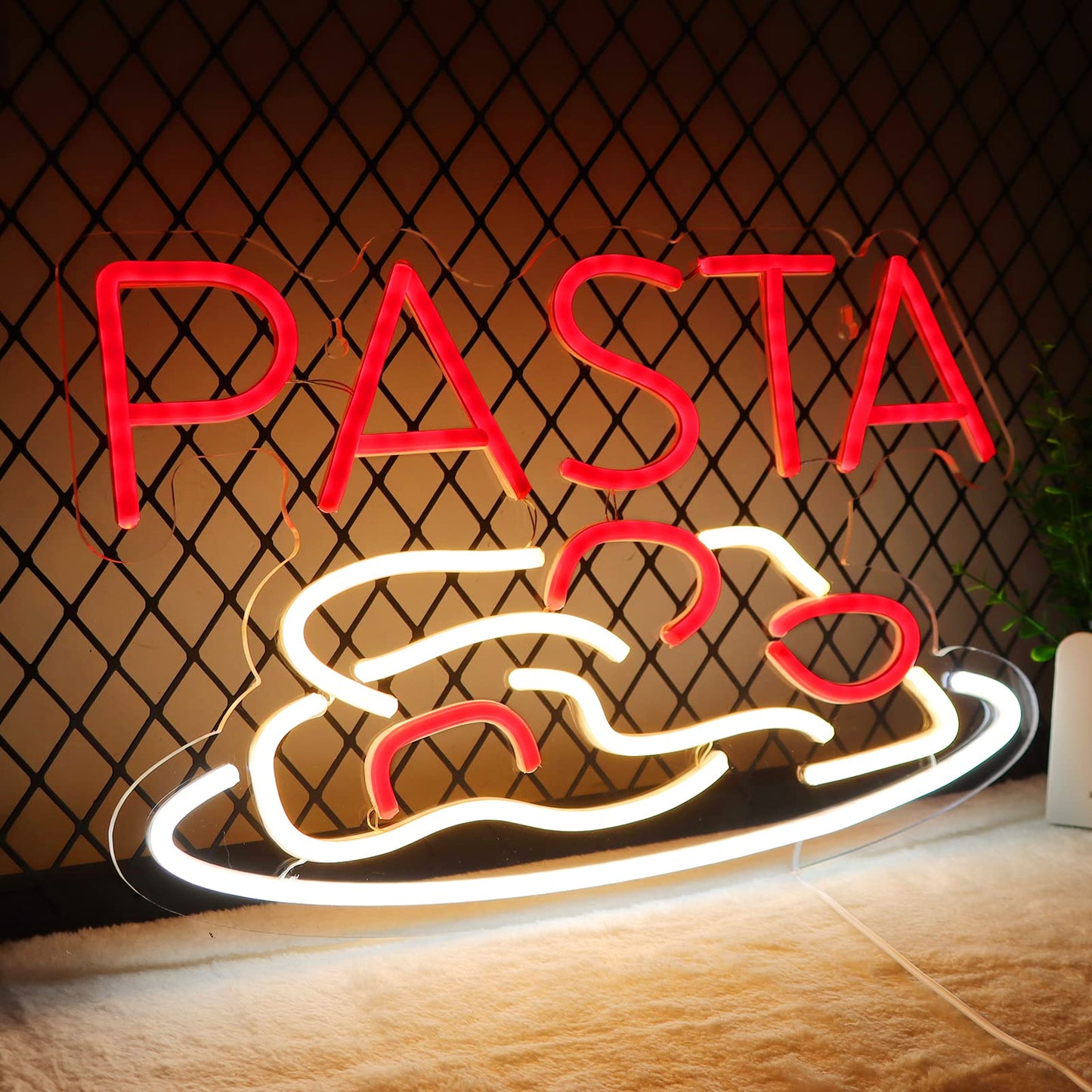 Jfllamp Pasta Neon Signs For Wall Decor Neon Lights For Bedroom Led Business Signs Suitable For Italian Pasta Restaurant Noodle Unique Gift For Lover 5V Power Adapter 16 * 10.6 Inch(Red+White)