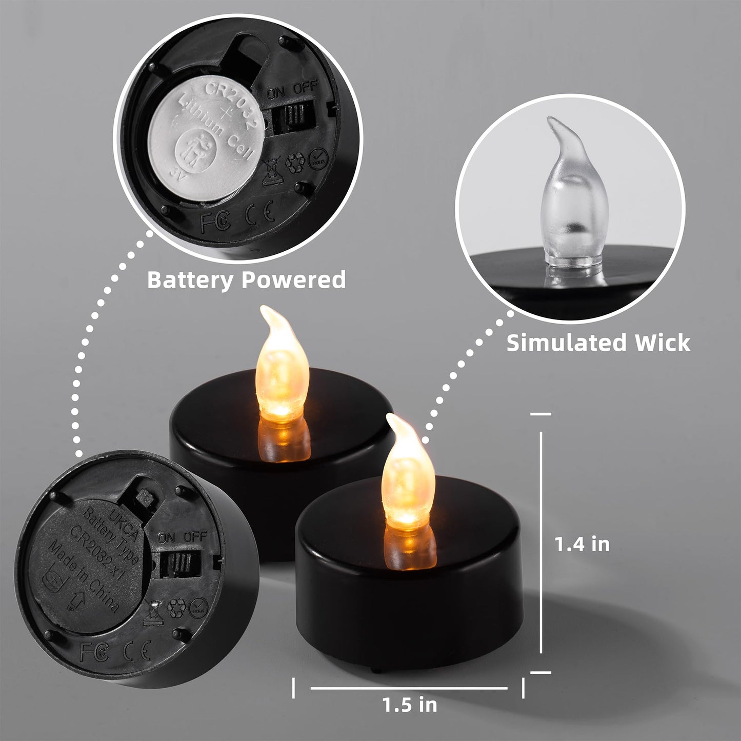 Pandaing Lasts 2X Longer Black Flameless Tealight Candles, 100 Pack, Batteries Included, Realistic Tea Lights Candles, Flickering Bright Tealights, Battery Operated Candles for Halloween Decorations