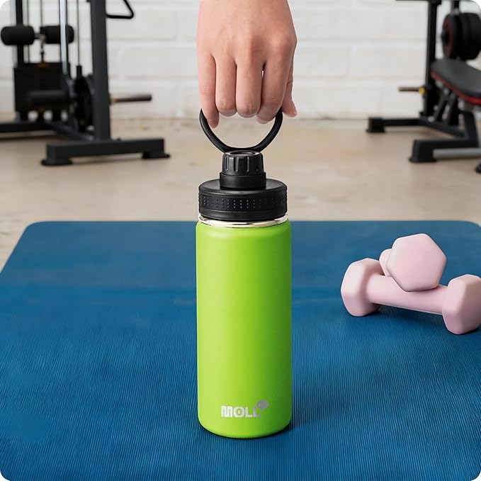 Insulated Water Bottle for School-18 oz Stainless Steel Vacuum Wide Mouth Sports Water Bottle with Silicone Boot-Reusable Metal Leak Proof Travel Water Flask (Apple Green)
