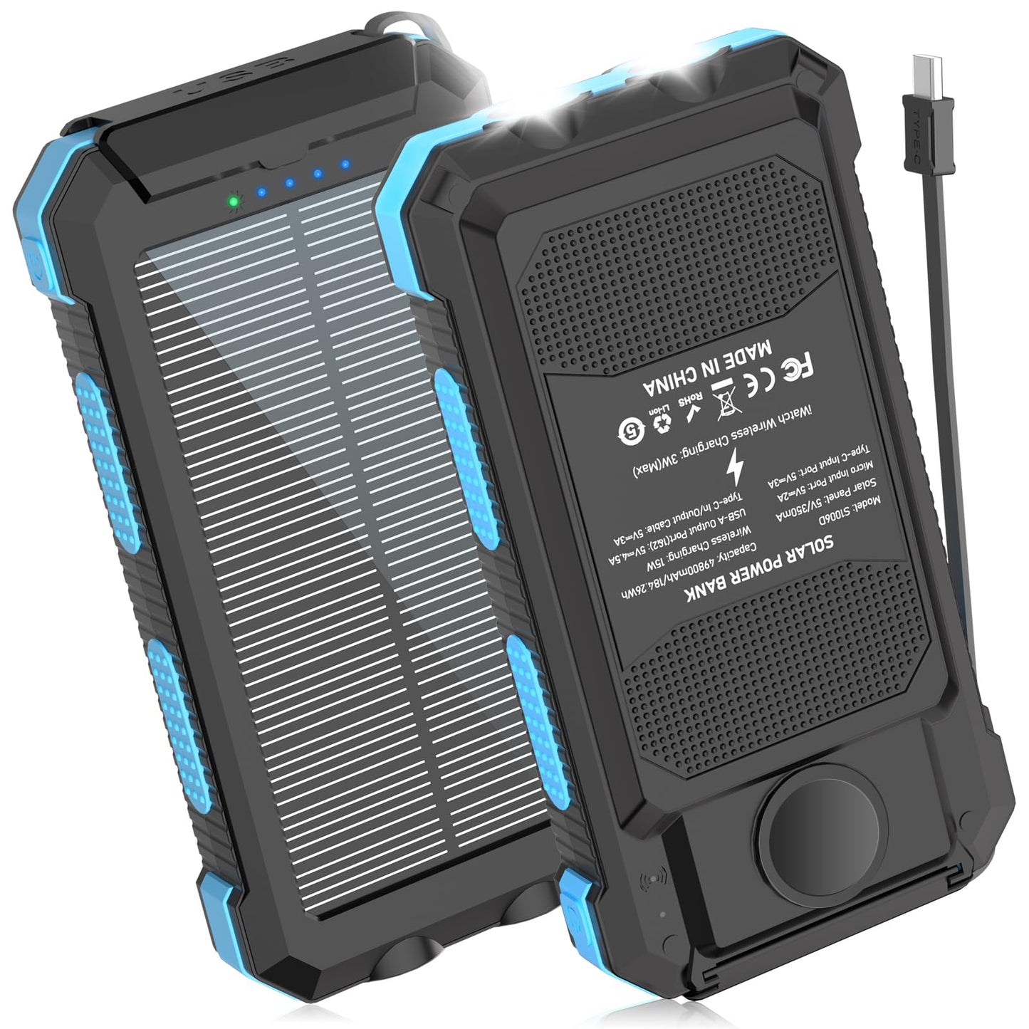 Power Bank, Solar Charger, 49800Mah Portable Charger For Phone&Apple Watch Wireless With Pd 20W Qc3.0 Fast Charging Built-In Typ