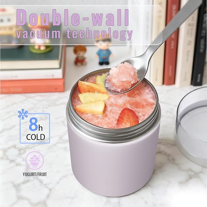 Stainless Steel Thermo for Hot Food for Kids Adults, 16.9oz Leakproof Insulated Food Jar with Detachable Snack Container (6.7oz) & Spoon, Wide Mouth Lunch Food Container for School, Office