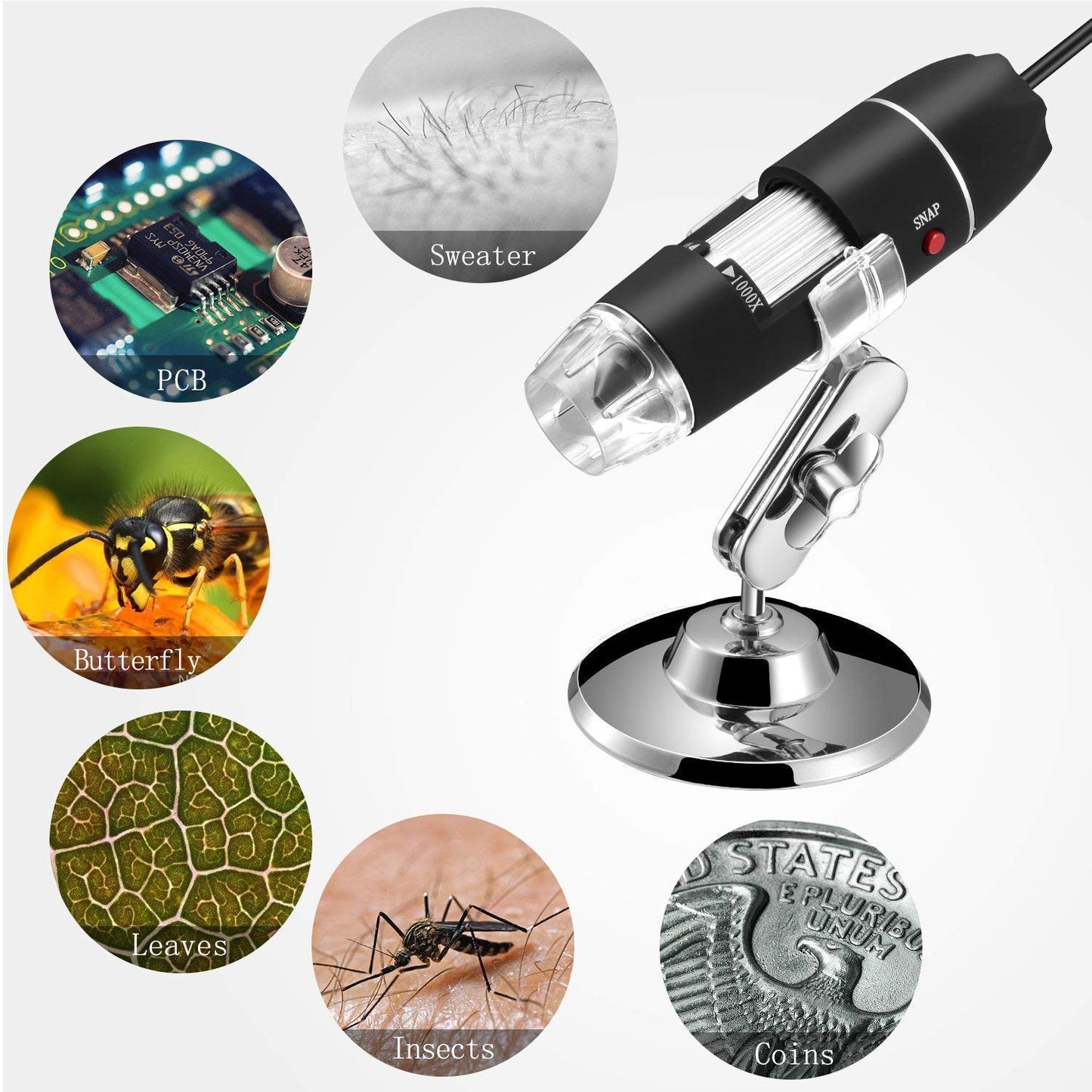 Jiusion 40 To 1000X Magnification Endoscope, 8 Led Usb 2.0 Digital Microscope, Mini Camera With Otg Adapter Metal Stand, Compati