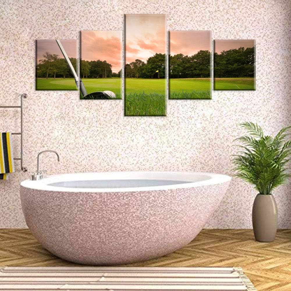 Wall Pictures for Living Room Golfing Sports Paintings Multi Panels Printed on Canvas Golf Field at Sundown Contemporary Artwork House Decor Giclee Framed Strethed Ready to Hang(50''W x 24''H)