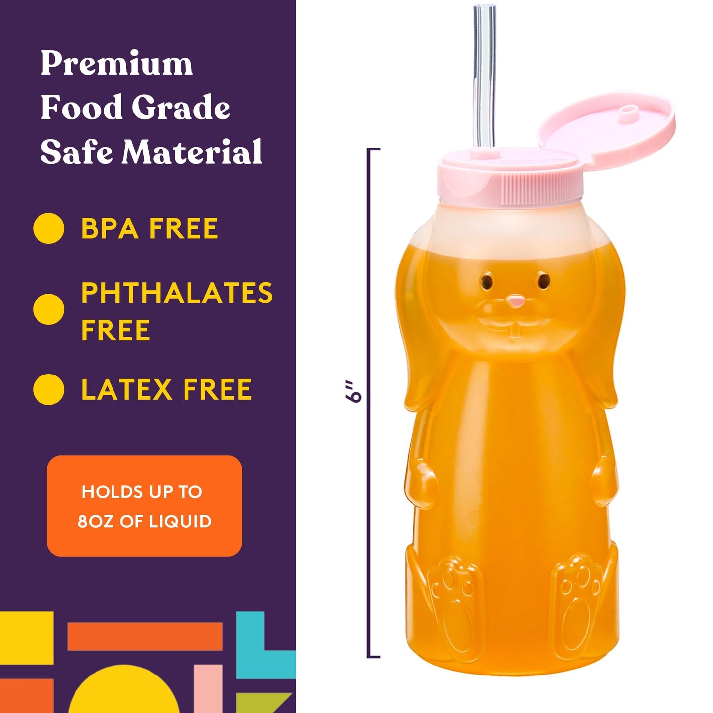 Special Supplies Honey Bear Straw Cup For Babies, 4-Pack, Fun Animal-Shaped Baby Led Weaning Training Drink for Straw Training and Weaning