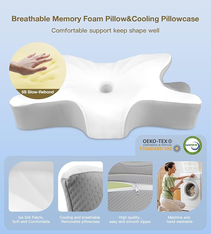 Cervical Pillow for Neck and Shoulder Pain Relief,Ergonomic Pillow Cozy Sleeping,Contour Pillows/Memory Foam Bed Pillow for Side,Back and Stomach Sleepers (White+Grey)