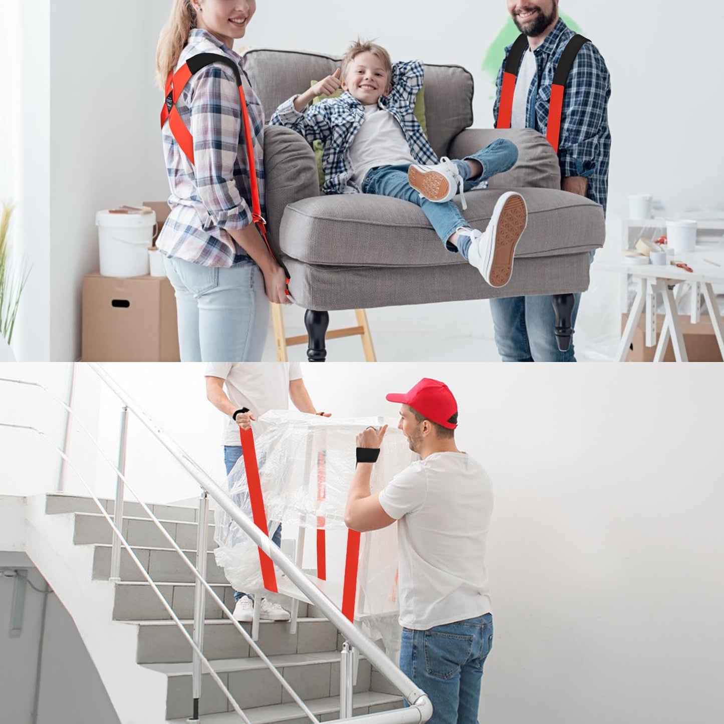 Ytonet Moving Straps, Lifting Straps for Move Furniture, 2-Person Shoulder Lifting and Moving System for Appliances, Mattresses, Heavy Objects up to 800lbs, Furniture Strap Round Sling, Orange