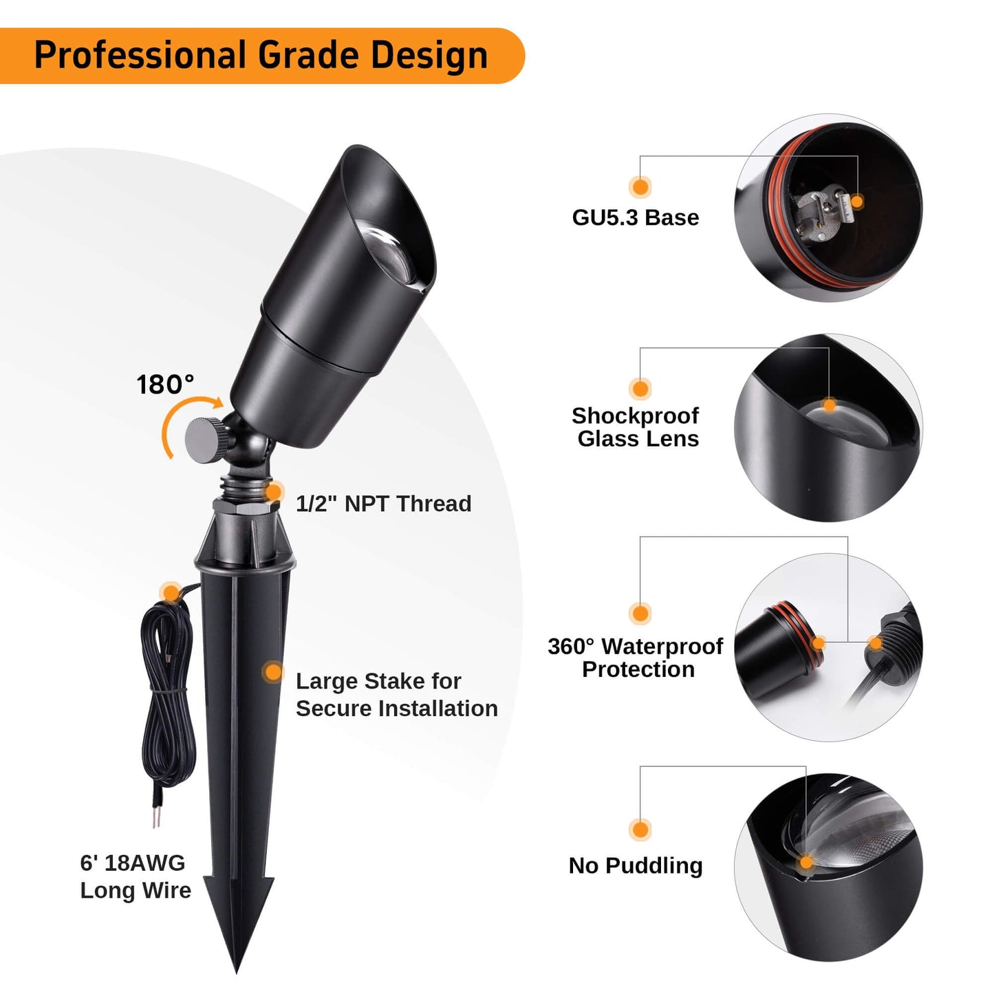 Gardenreet Landscape Spotlights - Brass Led Uplight 12V, Ip65 Waterproof, Black, 1 Pack (Bulb Not Included), Model 2101