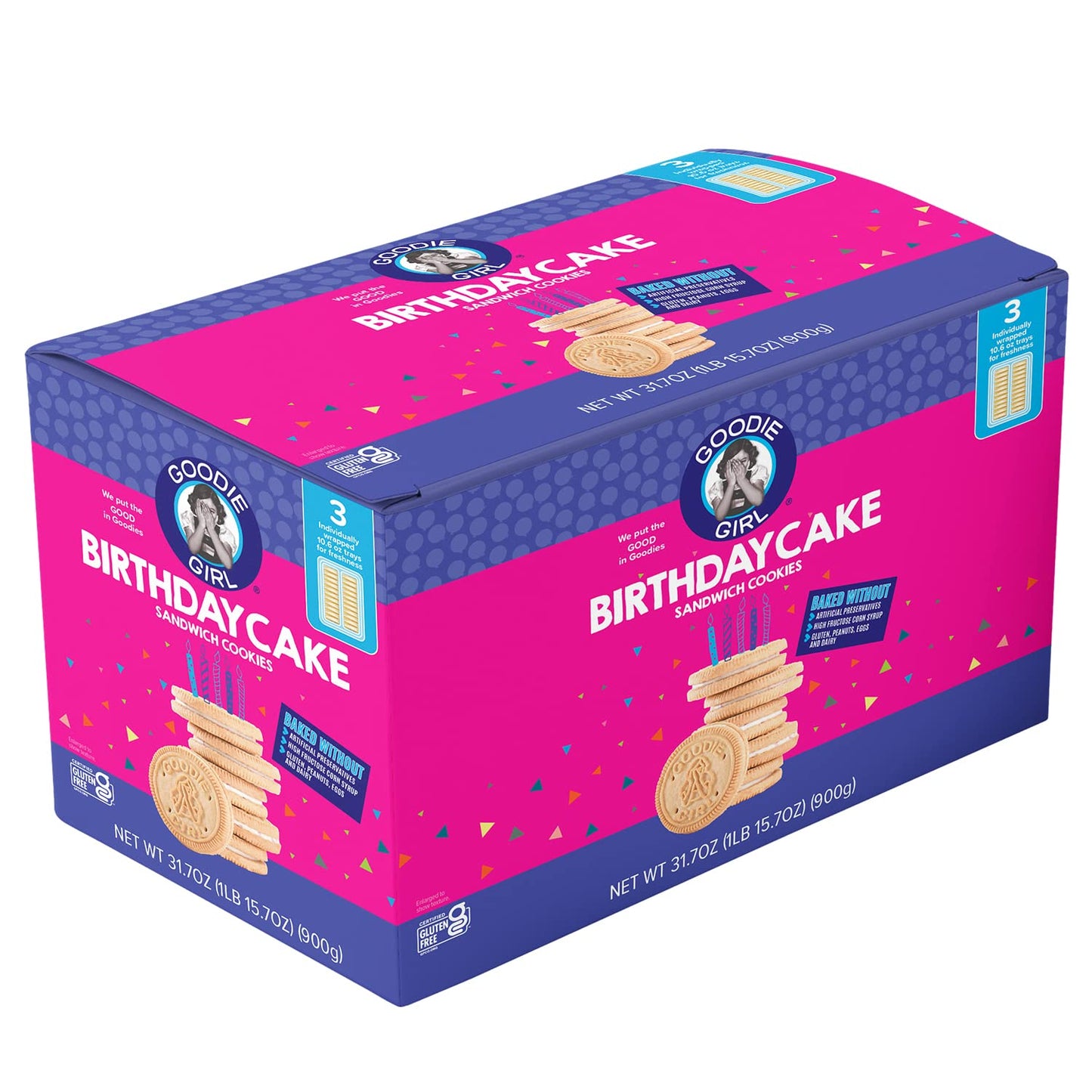Goodie Girl Birthday Cake Gluten Free Cookies | Gluten Free, Peanut Free, Egg Free, Dairy Free (Includes 1 Box)