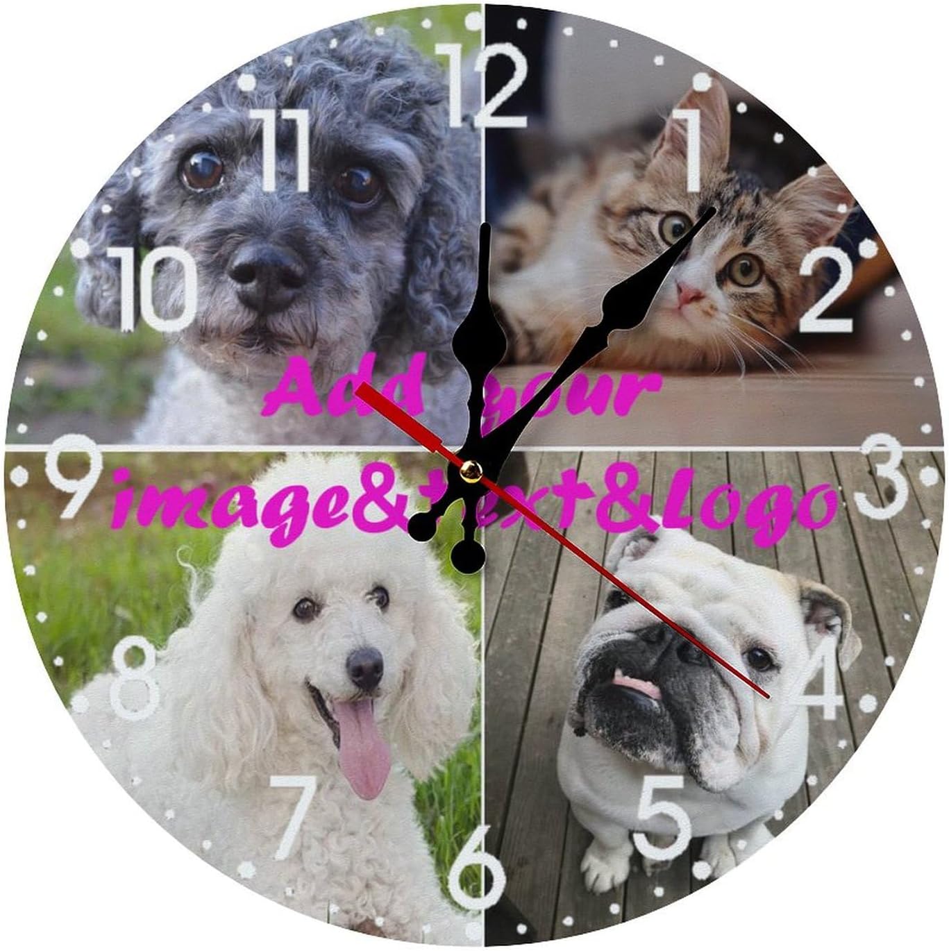 Custom Wall Clock,Personalized Wood Clock add Your Photo/Text,Customizable Silent Round Decoration for Kitchen Bathroom 23.6inch style4