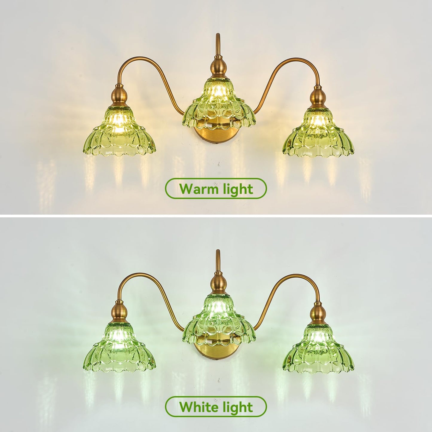 Tlolgt Vintage Bathroom Vanity Light 3-Light Bedroom Vanity Lighting Fixtures Green Wall Sconces For Living Room Hallway Dining Room Kitchen