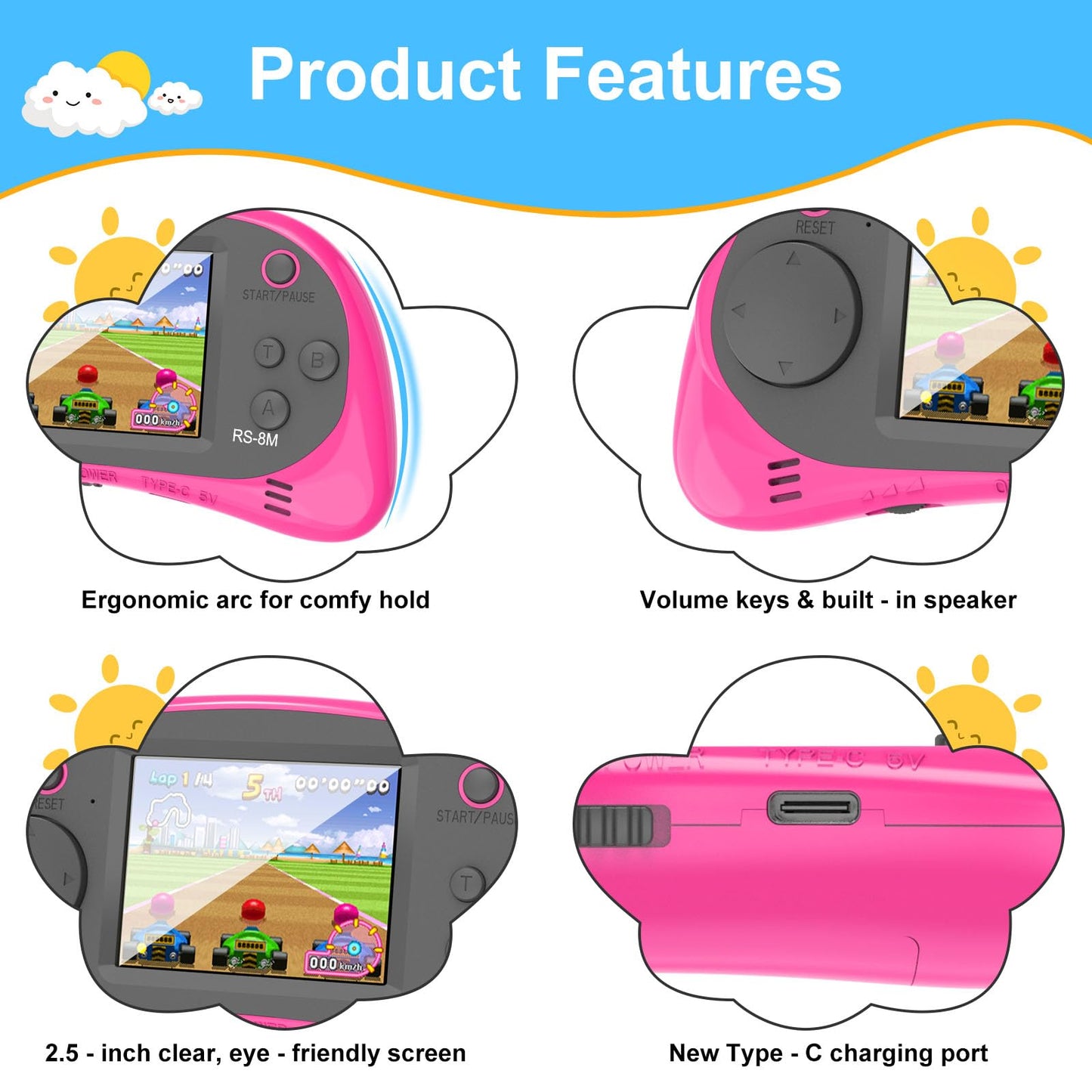 EASEGMER Kids Learning Game Console - 220 Educational Games for Ages 3-10, 2.5" HD Screen with Travel Case, Rechargeable & Durable, Perfect for Boys and Girls