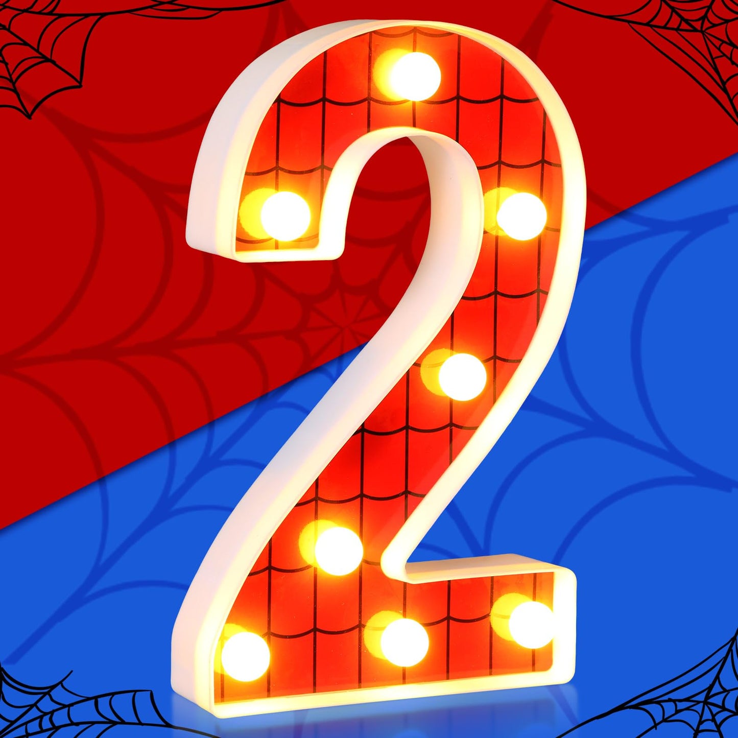 Vihose Spider Led Number Lights Spider Birthday Party Decoration Light Up Numbers Kids Boy Man Birthday Supplies For Marquee Night Christmas Gift Baby Shower(Number 2)