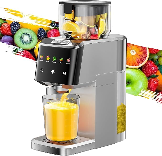 VCK Cold Press Juicer - Large 5.12" Feed Chute, Easy to Clean Slow Masticating for Nutrient Retention Quiet 250W Motor -Silver
