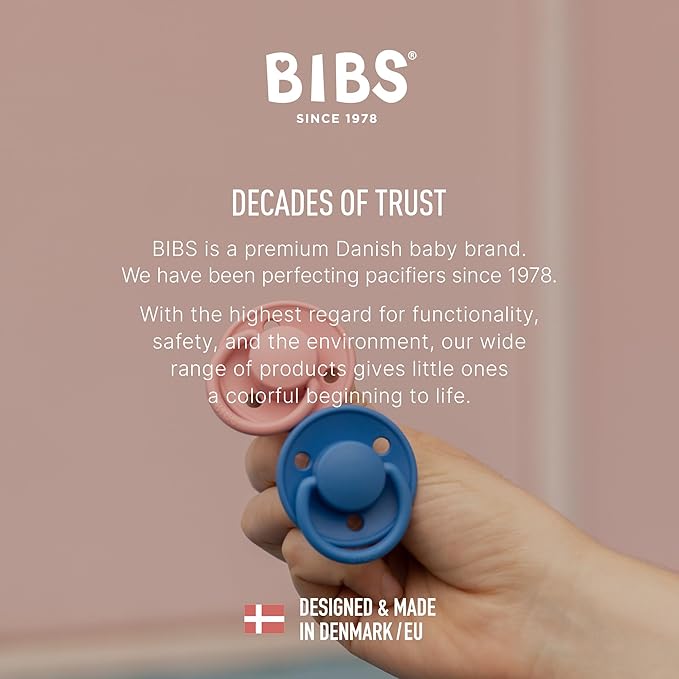 BIBS Pacifiers OneSize | 2-Pack Soothers | BPA-Free Symmetrical Nipple | Made in Denmark | Sand/Iron De Lux Pacifier